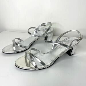 CHANEL Vintage Silver Mule Sandals Heels 37